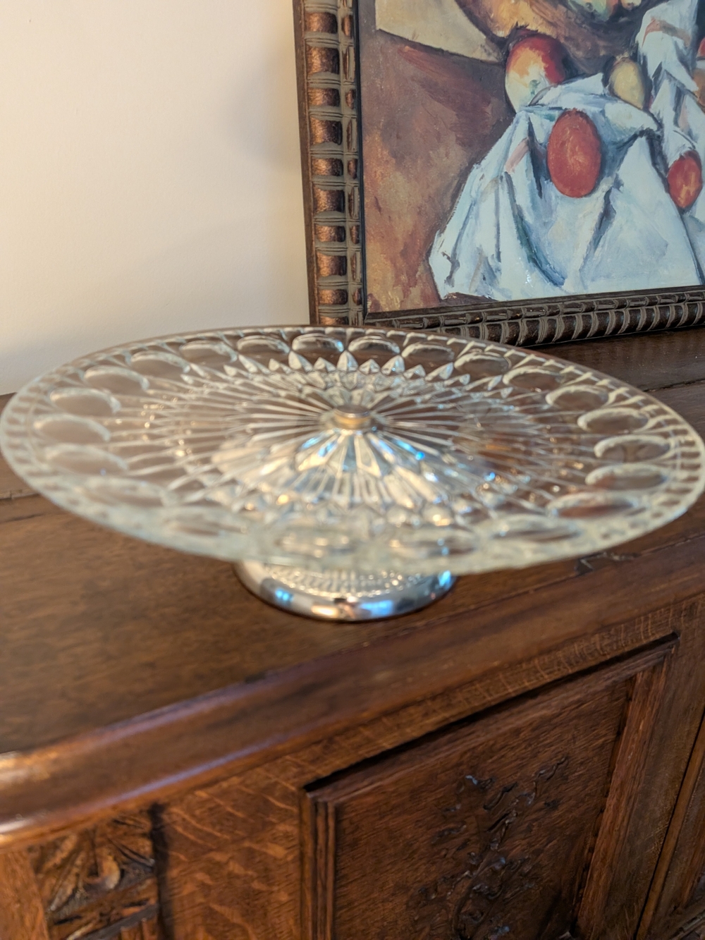 Silver Glass-Top Pedestal Cake Stand - Elegant Serving Platter, Riser - Picture 6 of 8